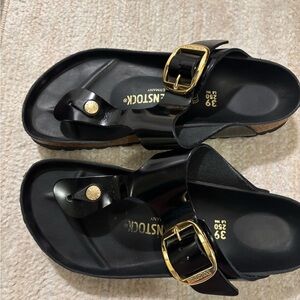 Birkenstock Black Sandals with Gold Buckles